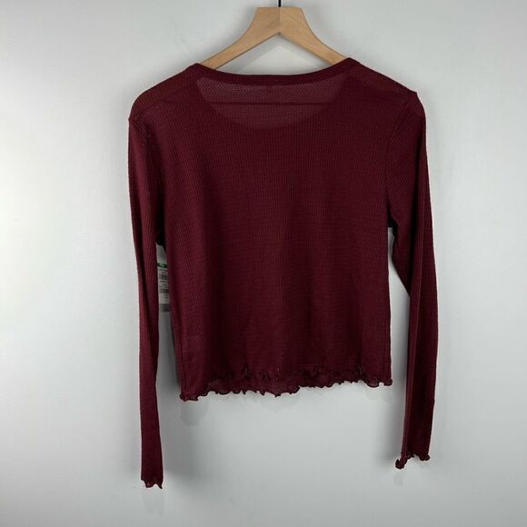 Willow & Clay Burgundy L/S Henley Cropped Top L NWT - Picture 7 of 7